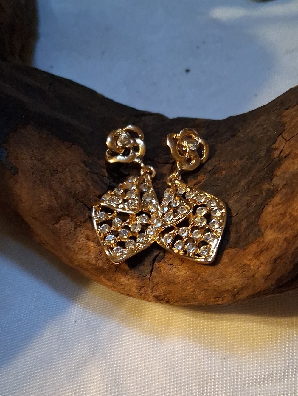 Gold Crystal Heart Drop Earrings - Women's Jewelry